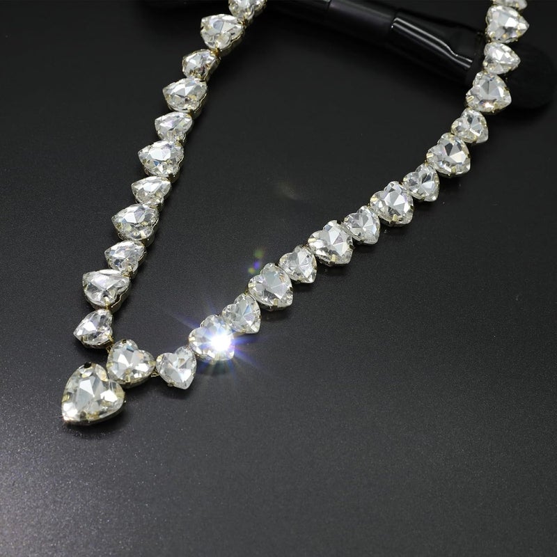 WEWE Crystal Rhinestone Choker Collar Necklace For Women Emerald Statement Piece Sparkly Colorful Crystal Neck Gold Chain Necklace - Image 3